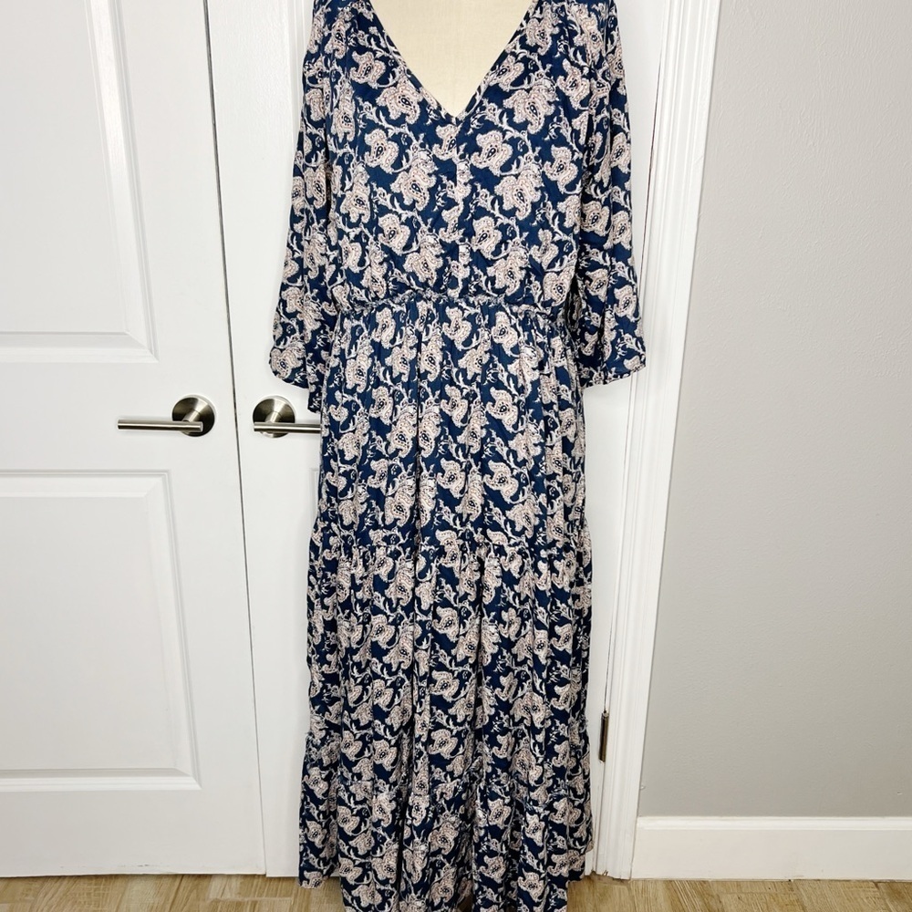 Roberta Roller Rabbit Navy Blue and White Maxi Dress Size S floral paisley print